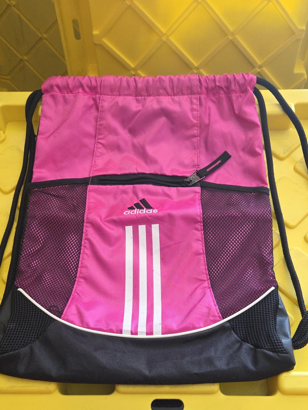 adidas Pink and Black Drawstring Gym Bag with Front Pocket